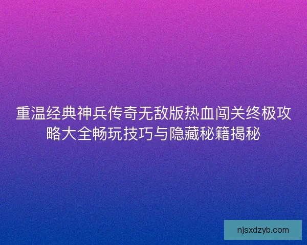 重温经典神兵传奇无敌版热血闯关终极攻略大全畅玩技巧与隐藏秘籍揭秘